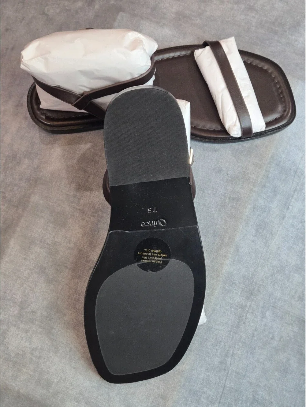 Quince Italian Leather Ankle Strap Flat Sandal - Coffee Bean - Women's 7.5 NEW